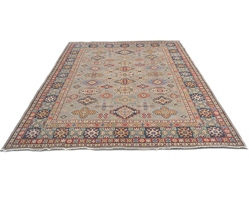 8x10 Brown Gray Kuba Afghan Hand Knotted Wool Area Rug